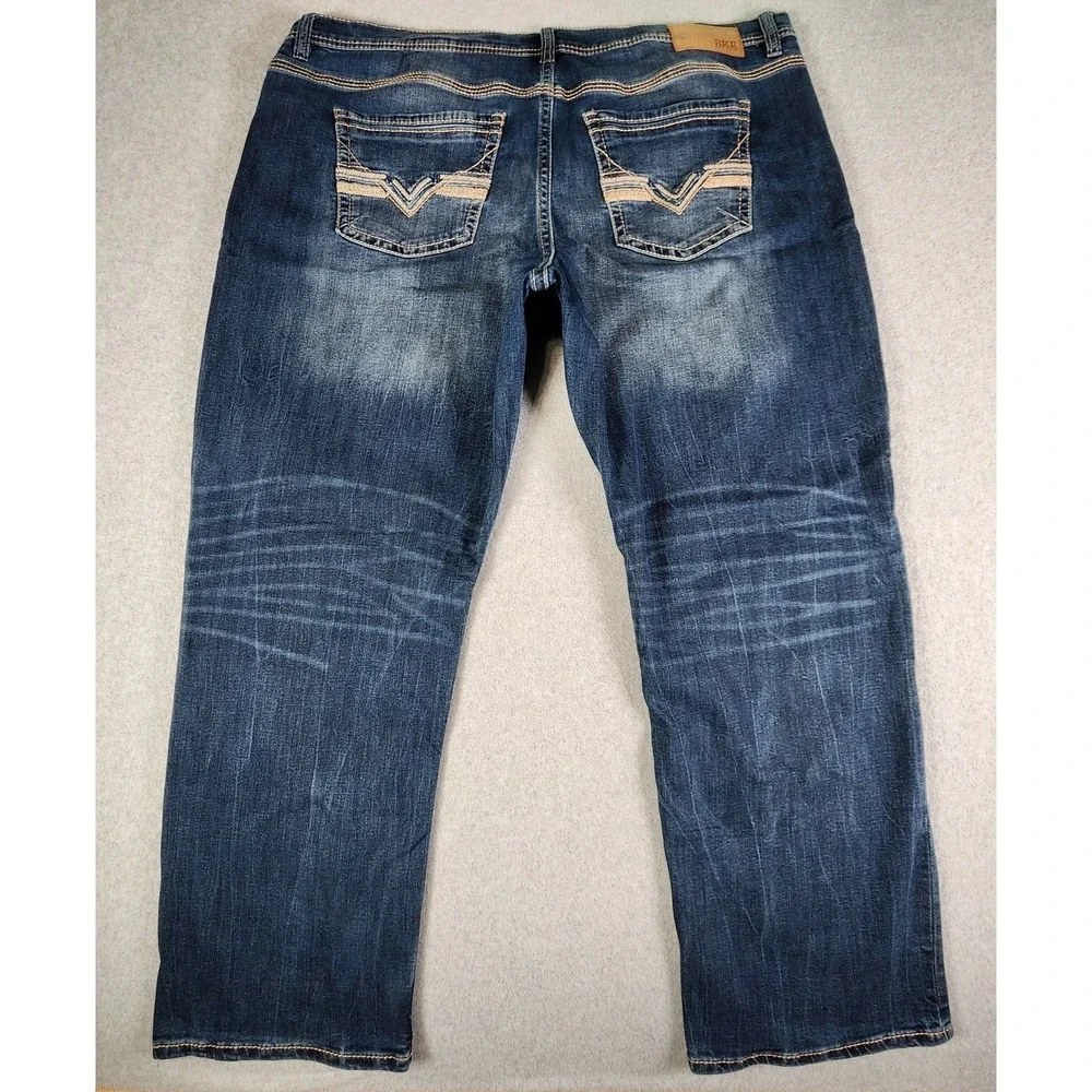 BKE Seth Jeans Mens 42x30 Medium Dark Wash Relaxed Straight Whisker Tag 42x32